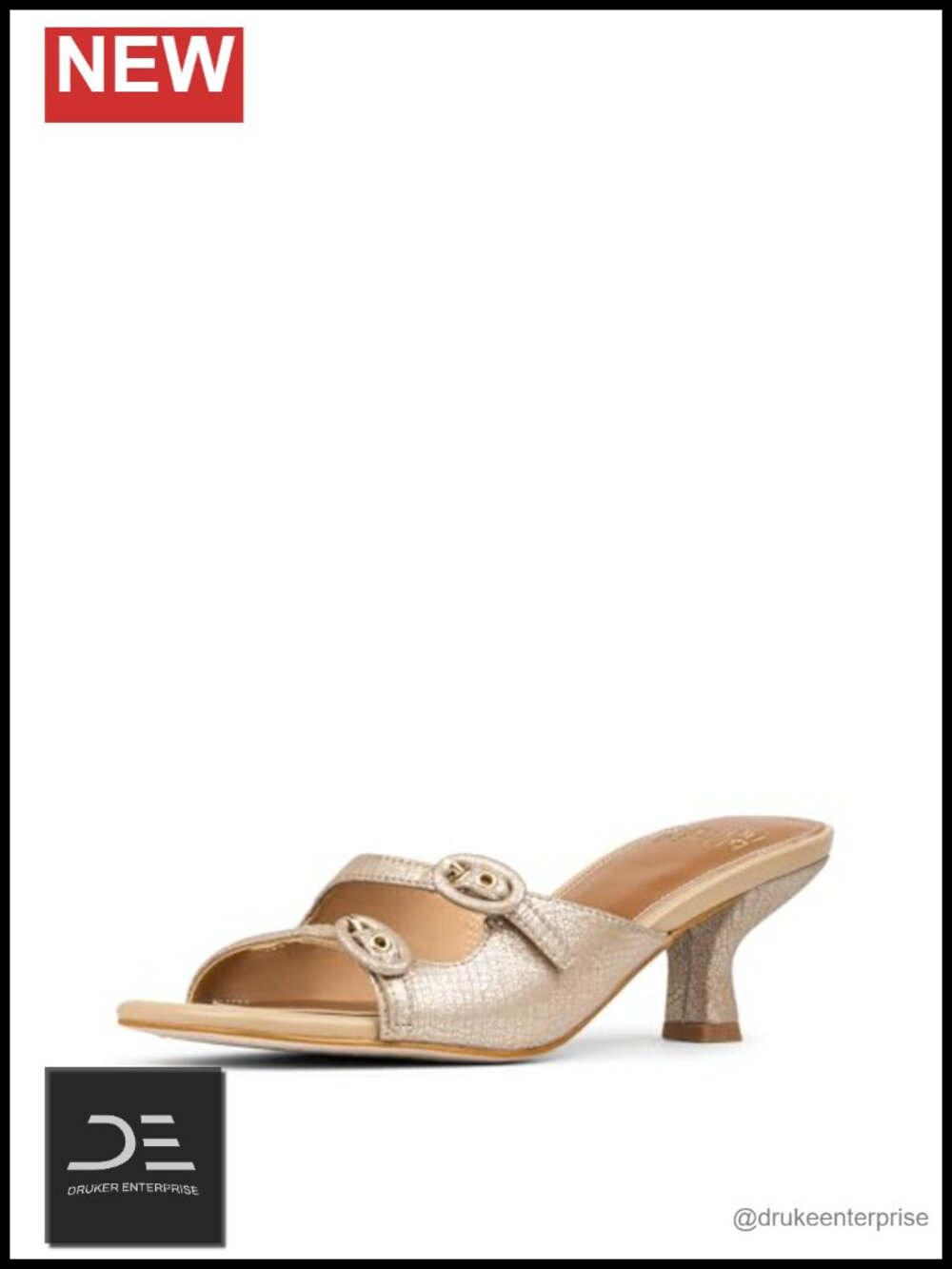 Vintage Metallic Leather Double Strap Kitten Heel Slingback Sandals